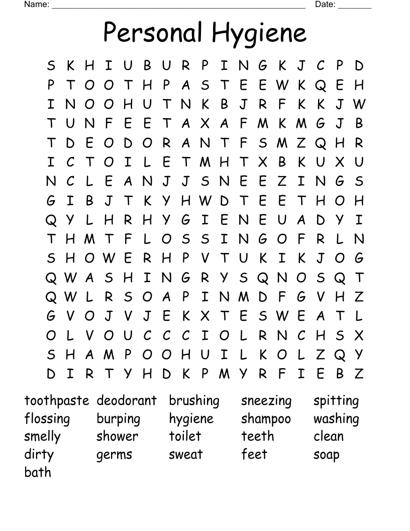 Personal Hygiene Word Search