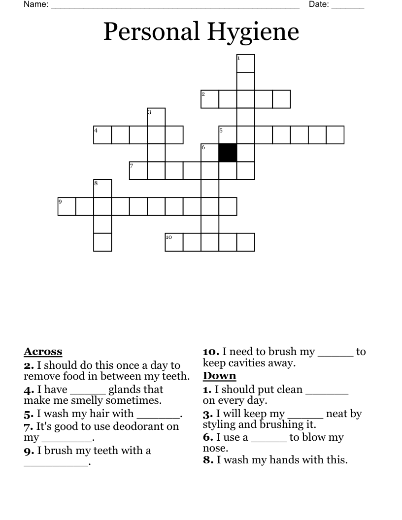 Personal Hygiene Crossword