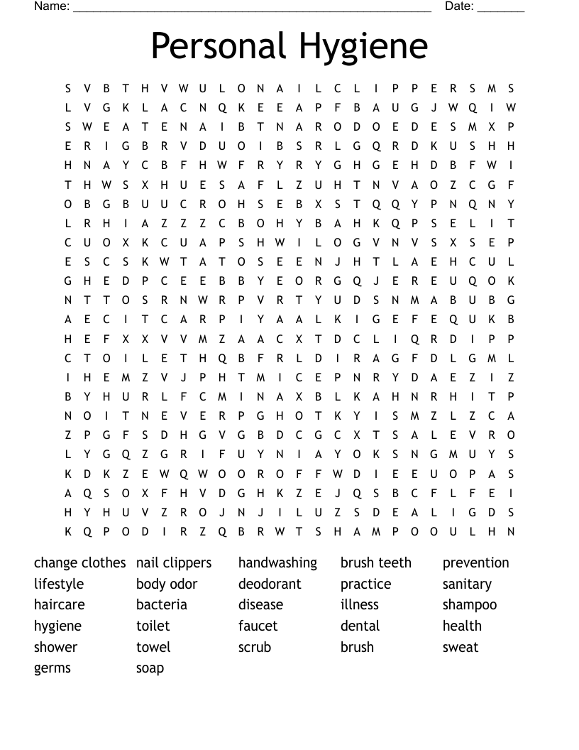 Personal Hygiene Word Search