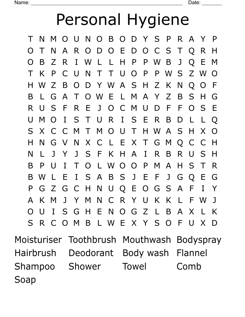 Personal Hygiene Word Search