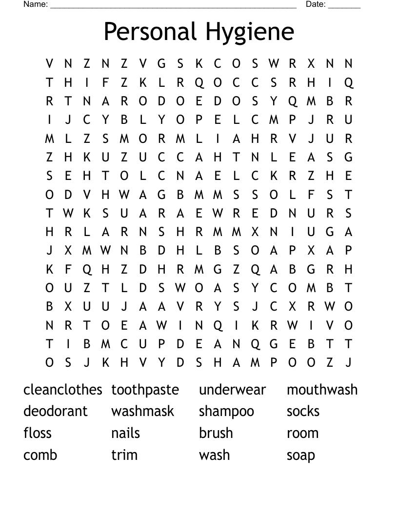 Personal Hygiene Word Search