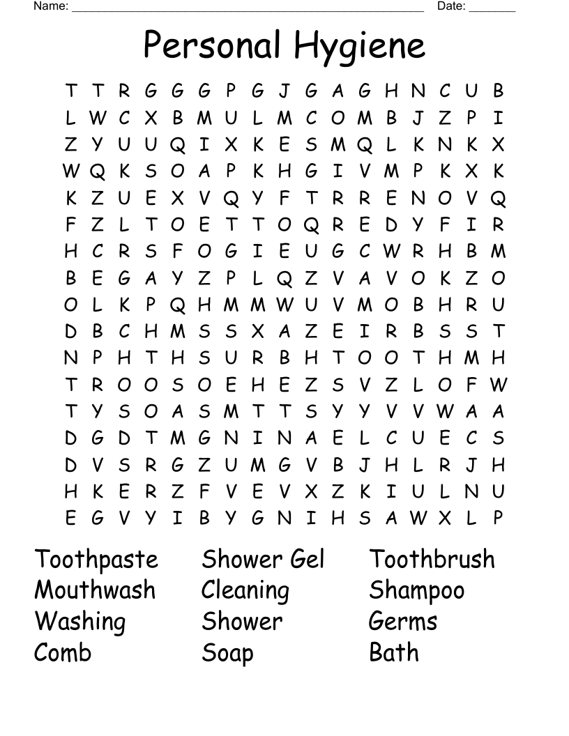 Personal Hygiene Word Search