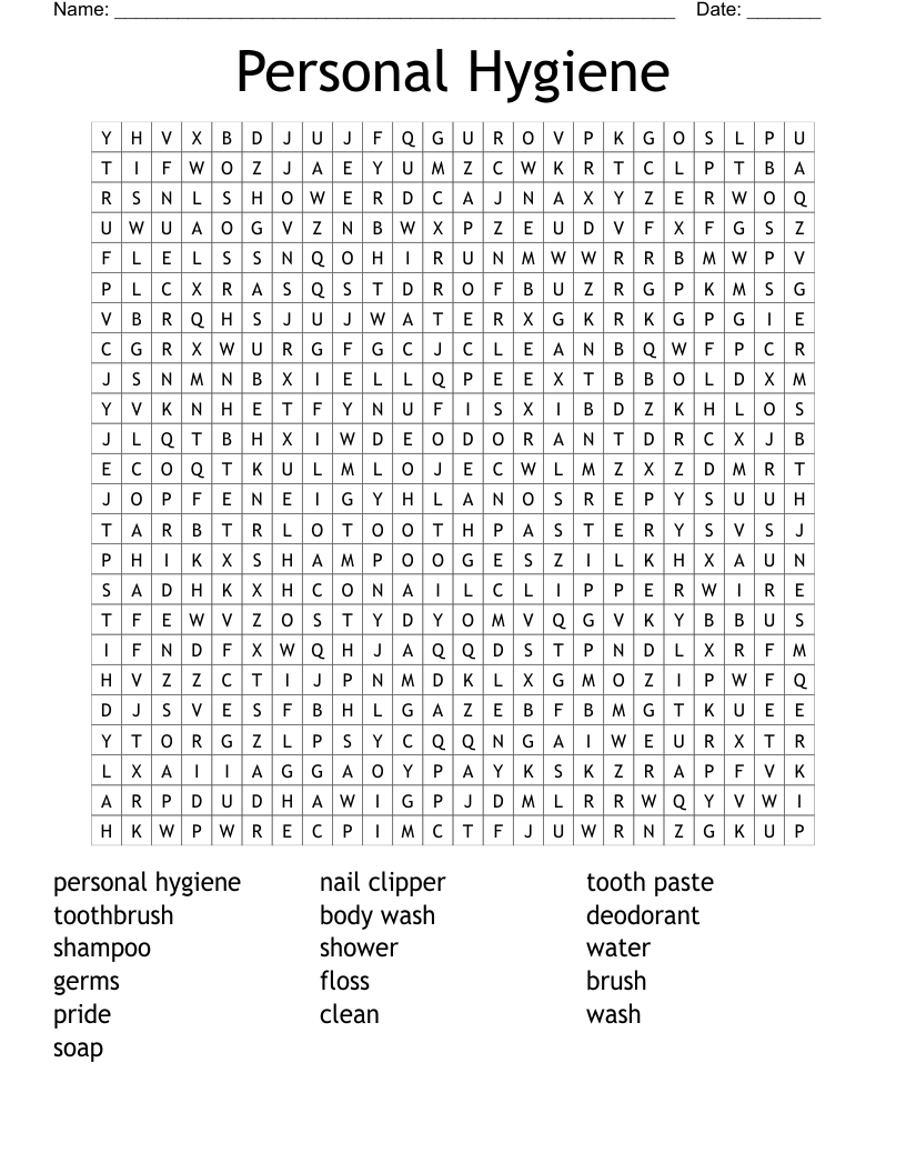 Personal Hygiene  Word Search