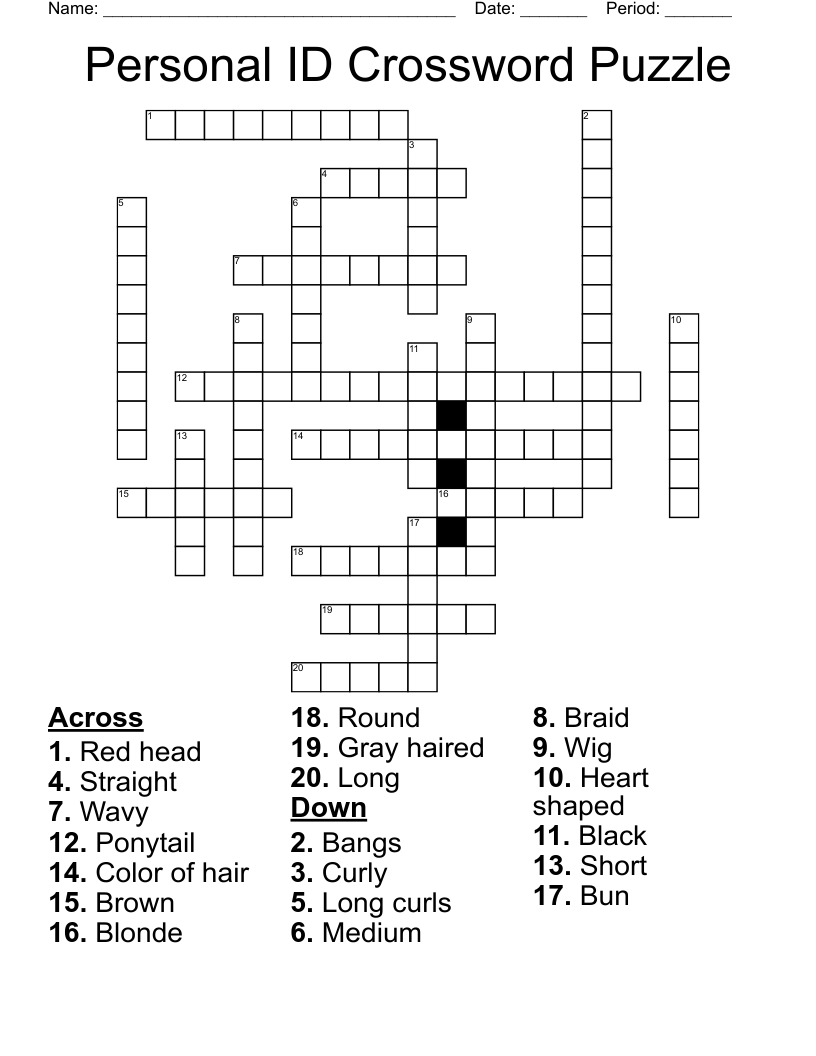 Personal ID Crossword Puzzle