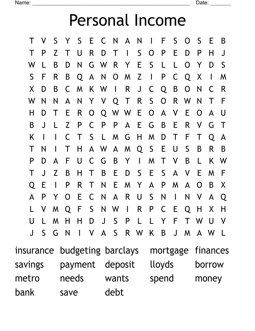 Personal Income Word Search