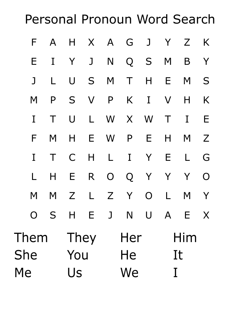 Personal Pronoun Word Search