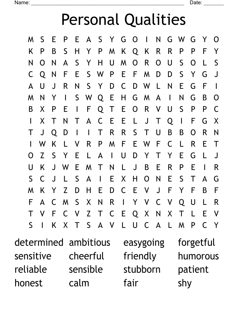 Personal Qualities Word Search
