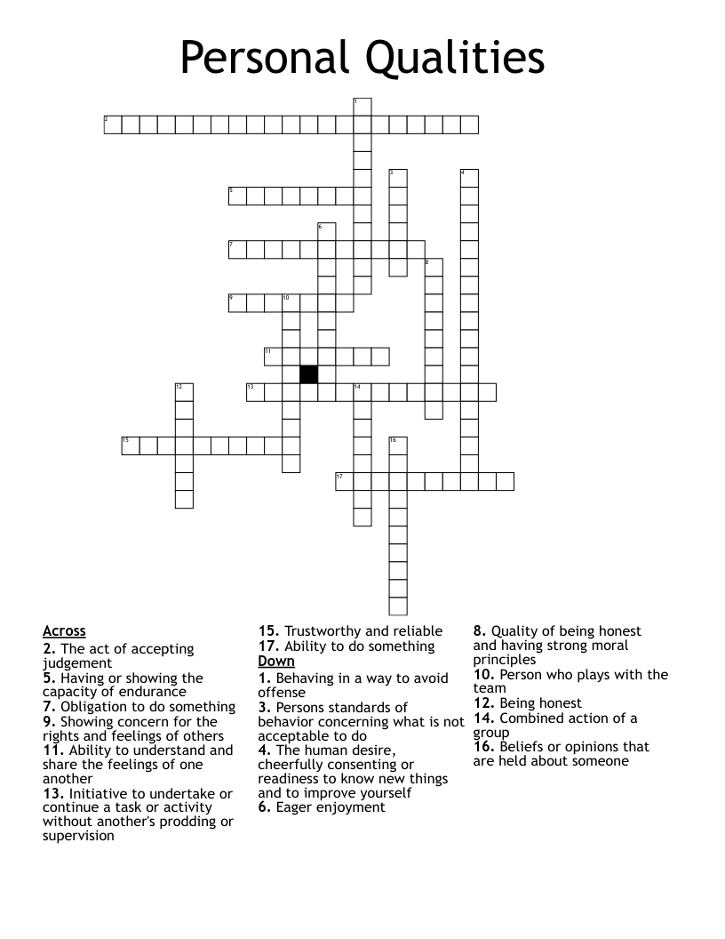 Personal Qualities  Crossword