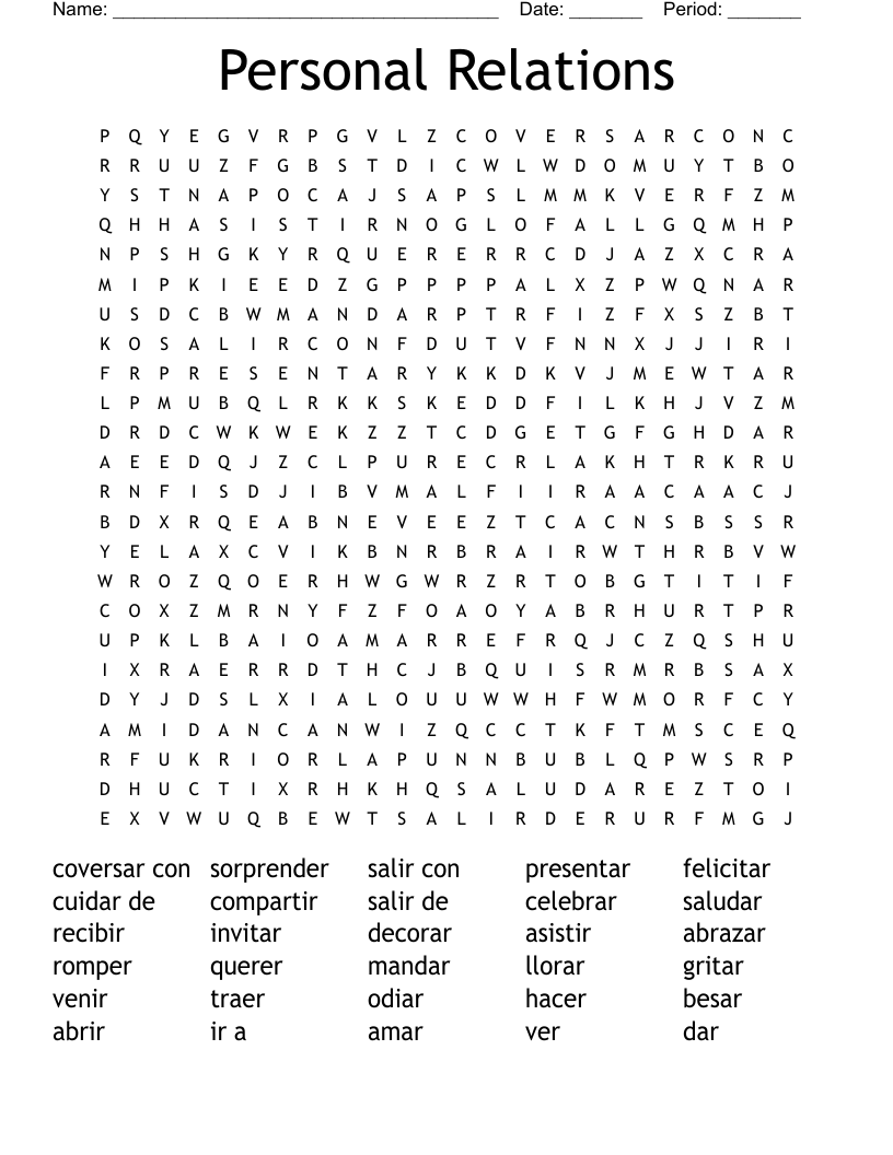 Personal Relations Word Search