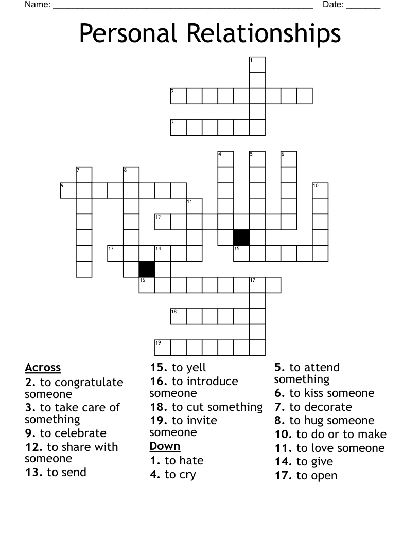 Personal Relationships Crossword