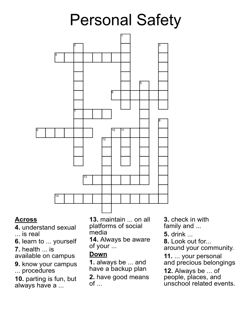 Personal Safety Crossword