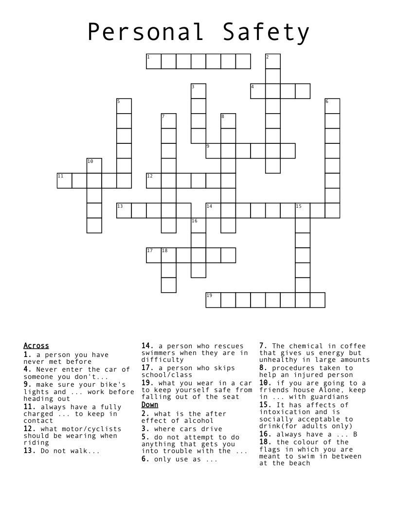 Personal Safety Crossword