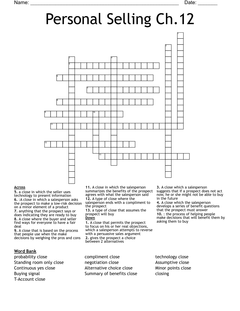 Personal Selling Ch.12 Crossword