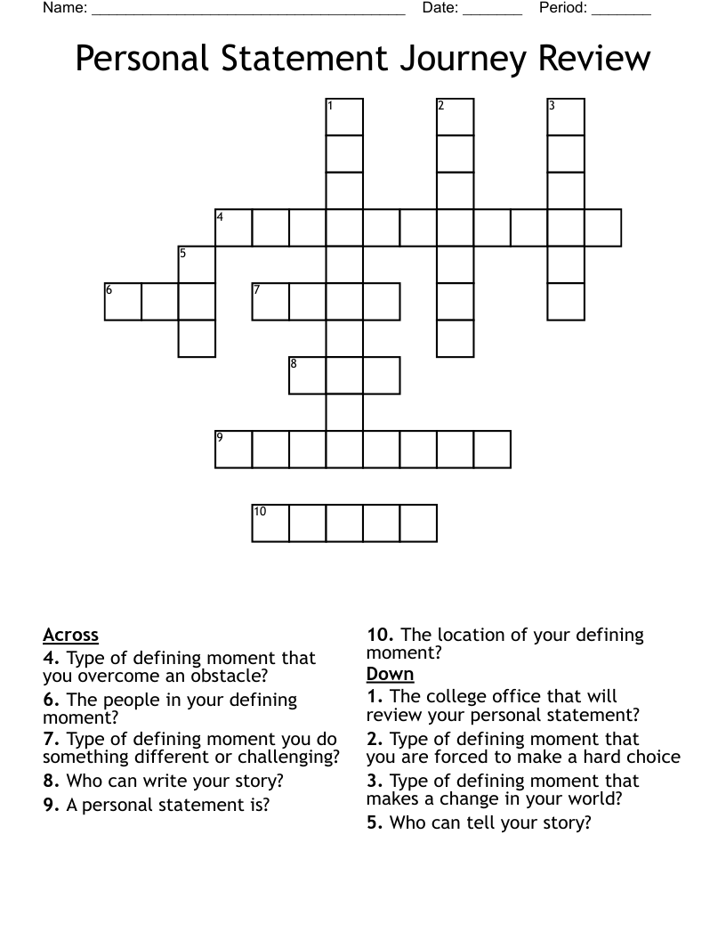 Personal Statement Journey Review Crossword