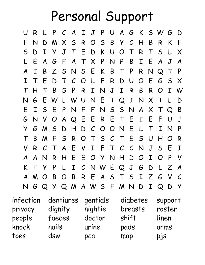 Personal Support  Word Search