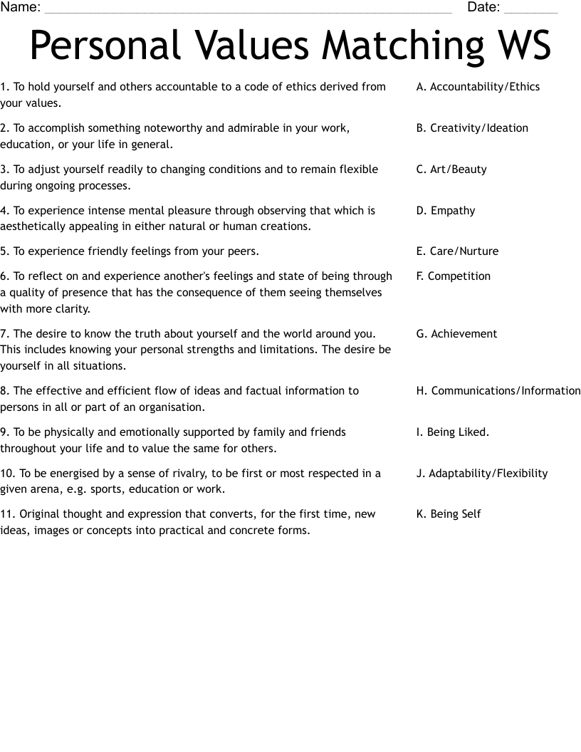 Personal Values Matching WS