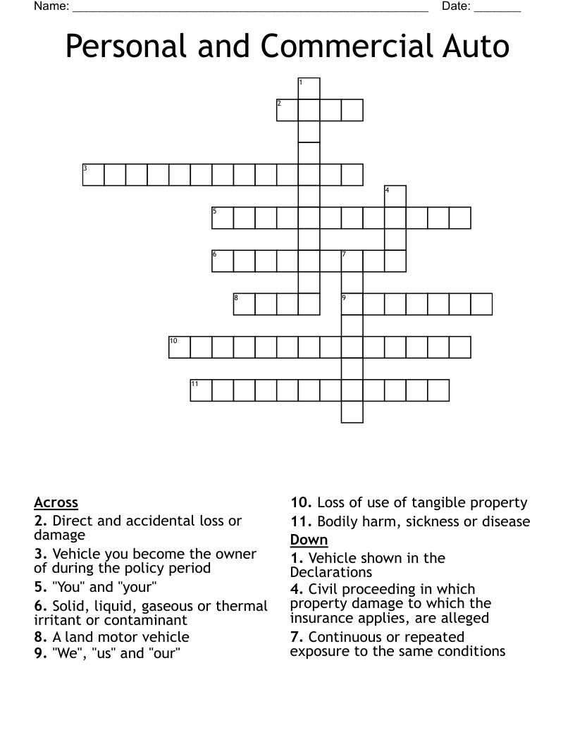 Personal and Commercial Auto  Crossword