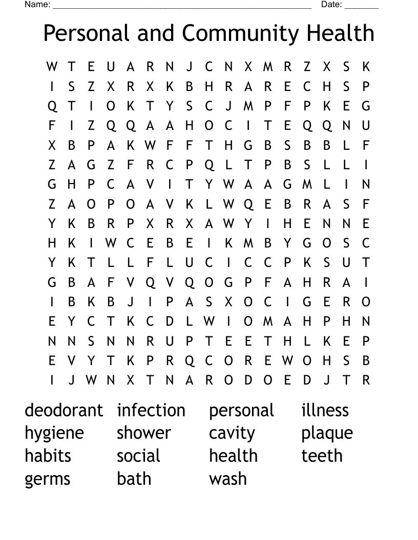 Personal and Community Health Word Search