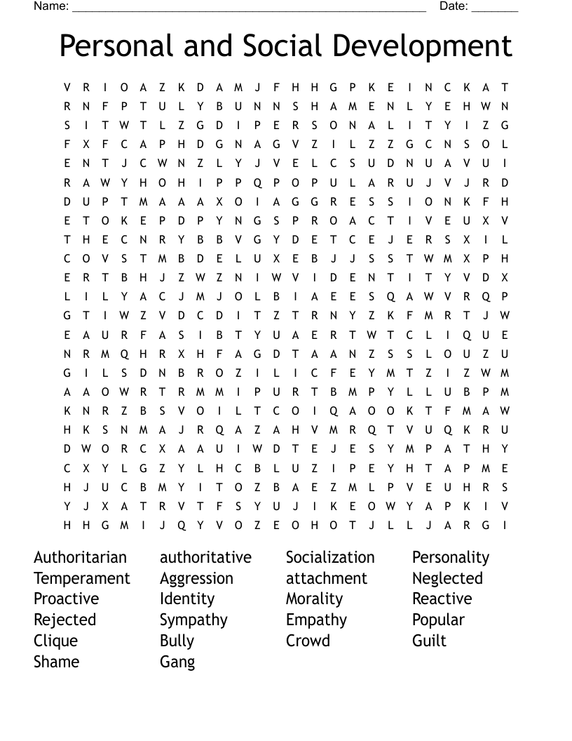 Personal and Social Development Word Search