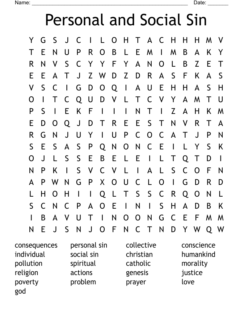 Personal and Social Sin Word Search