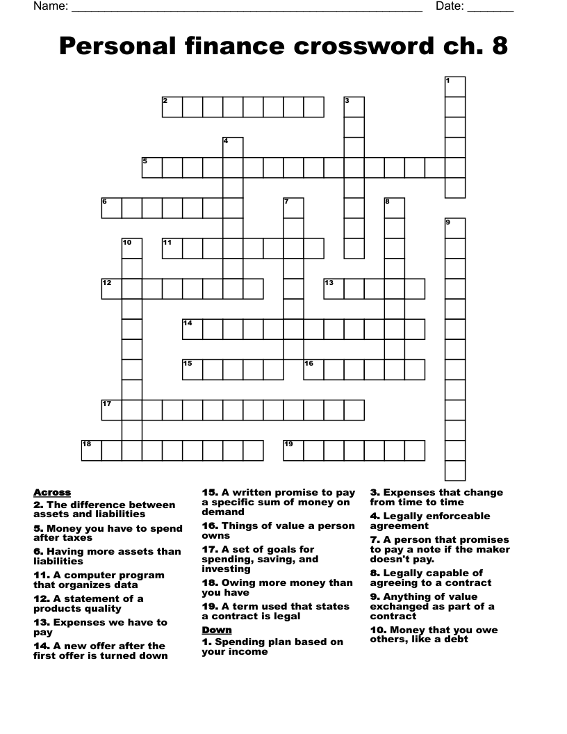 Personal finance crossword ch. 8