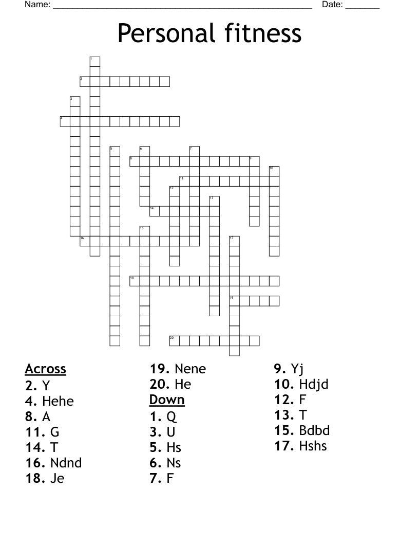 Personal fitness  Crossword