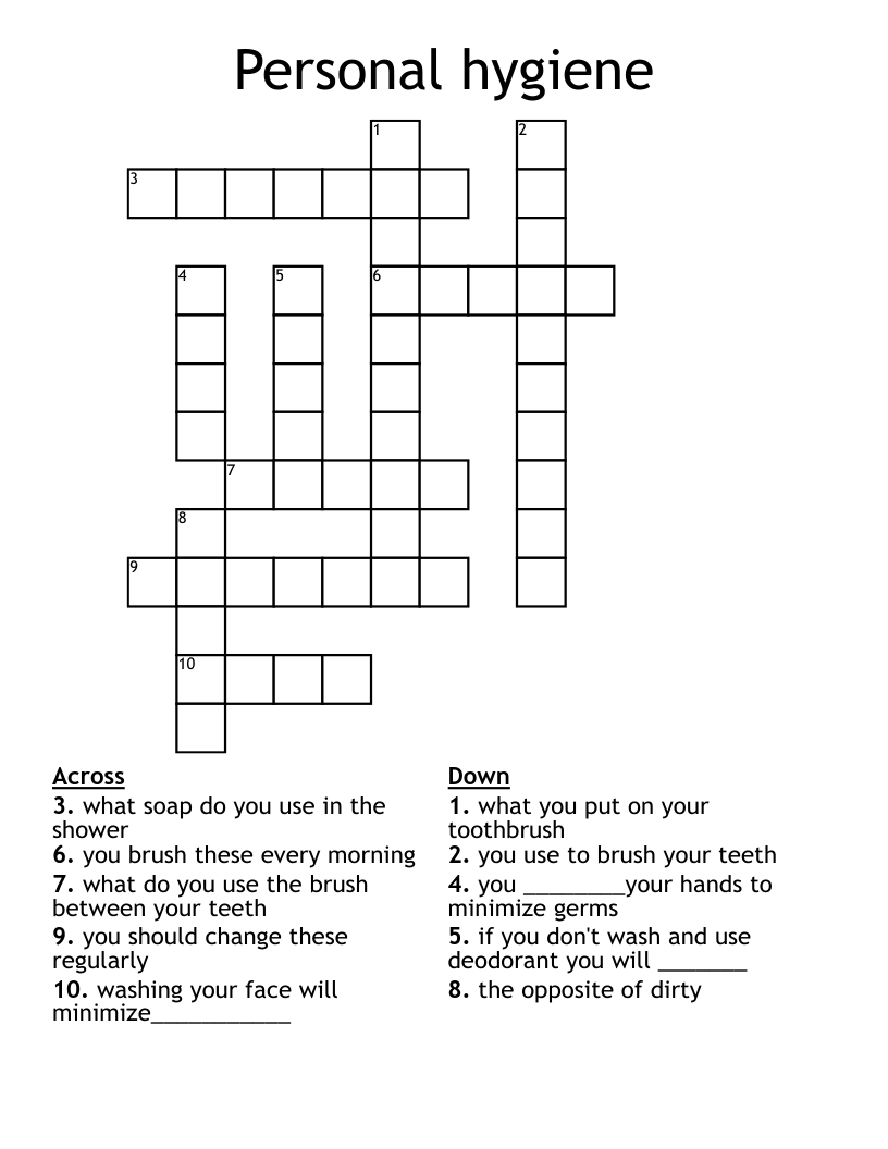 Personal hygiene  Crossword