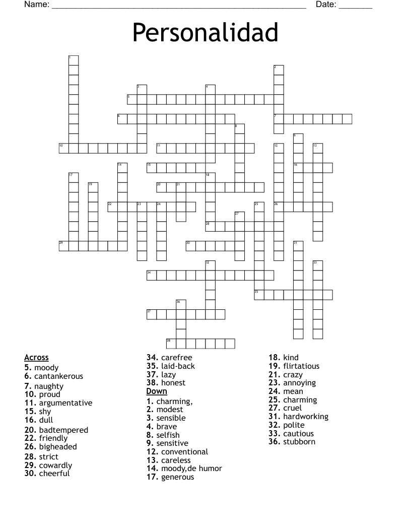 Personalidad Crossword