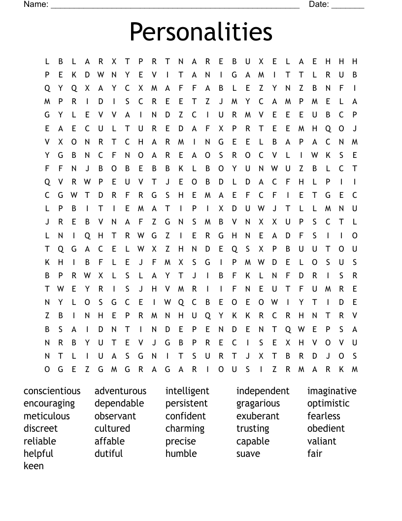 Personalities Word Search