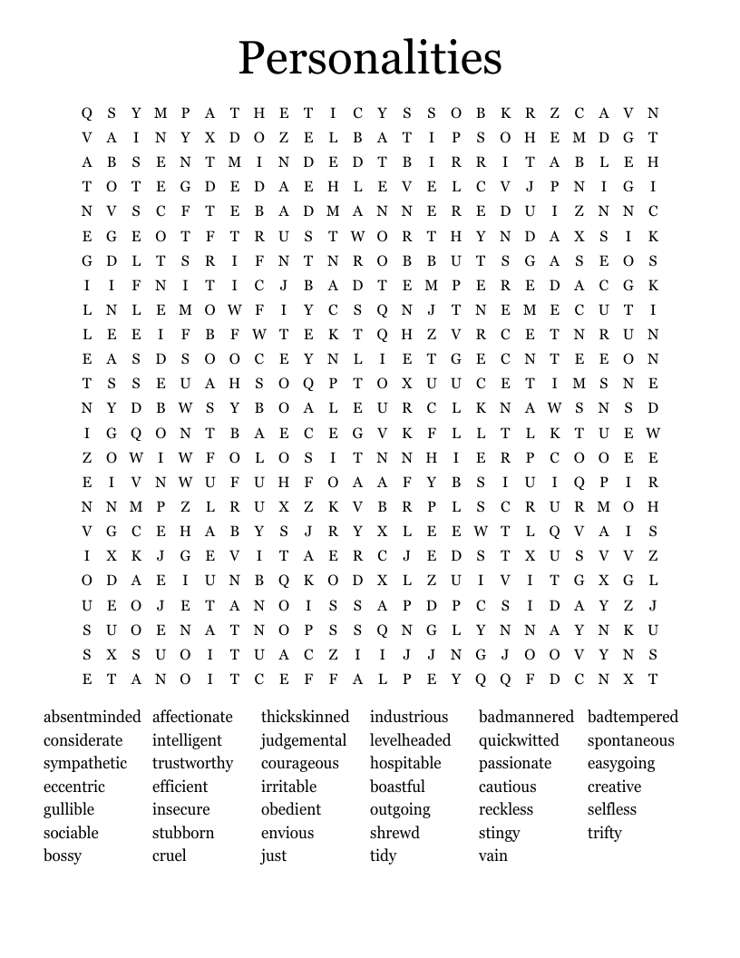 Personalities Word Search