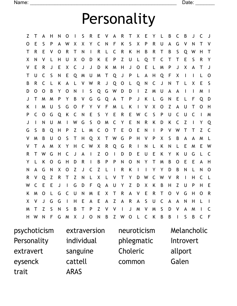 Personality Word Search