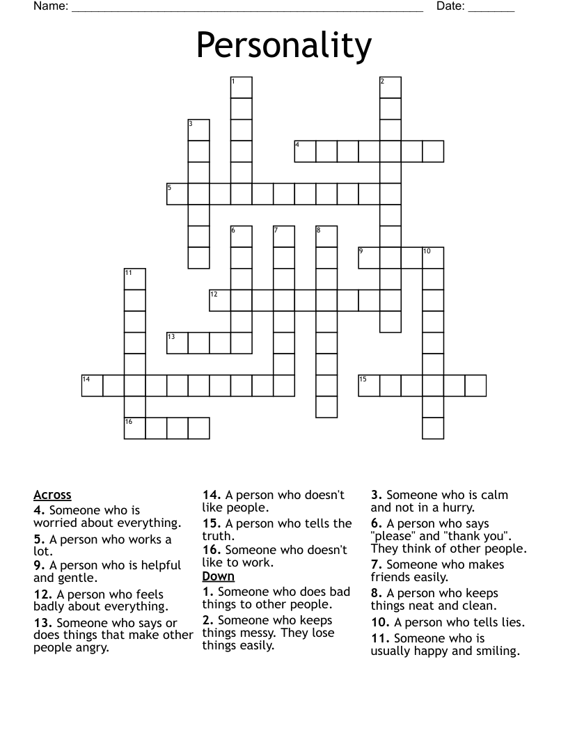 Personality Crossword