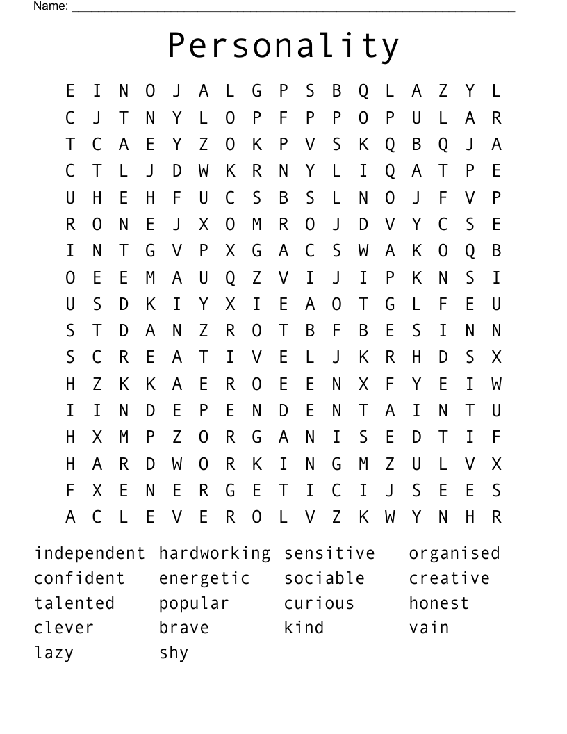 Personality Word Search