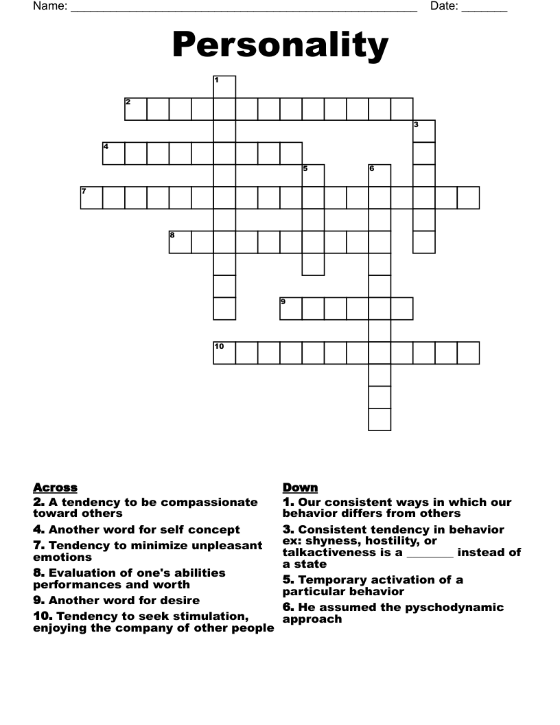 Personality Crossword