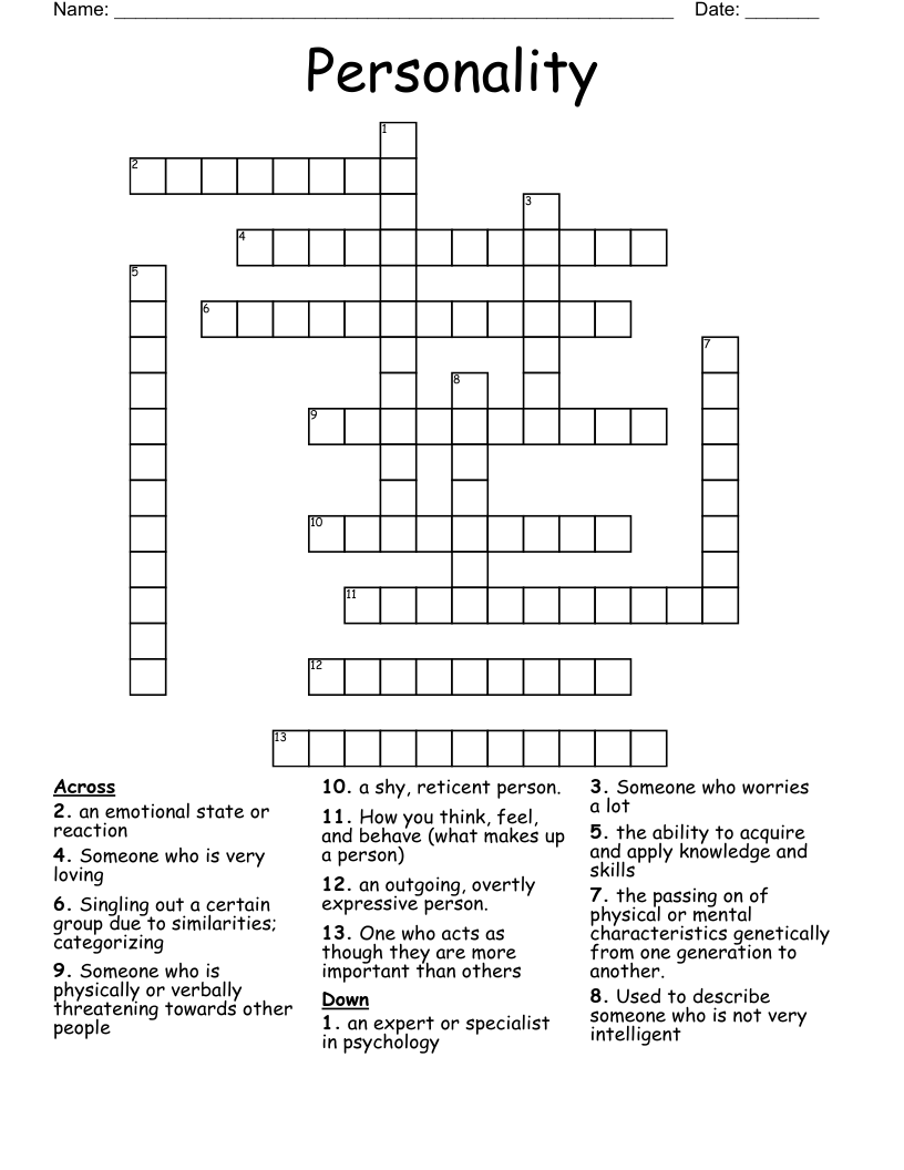 Personality Crossword