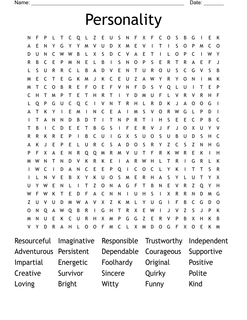 Personality Word Search