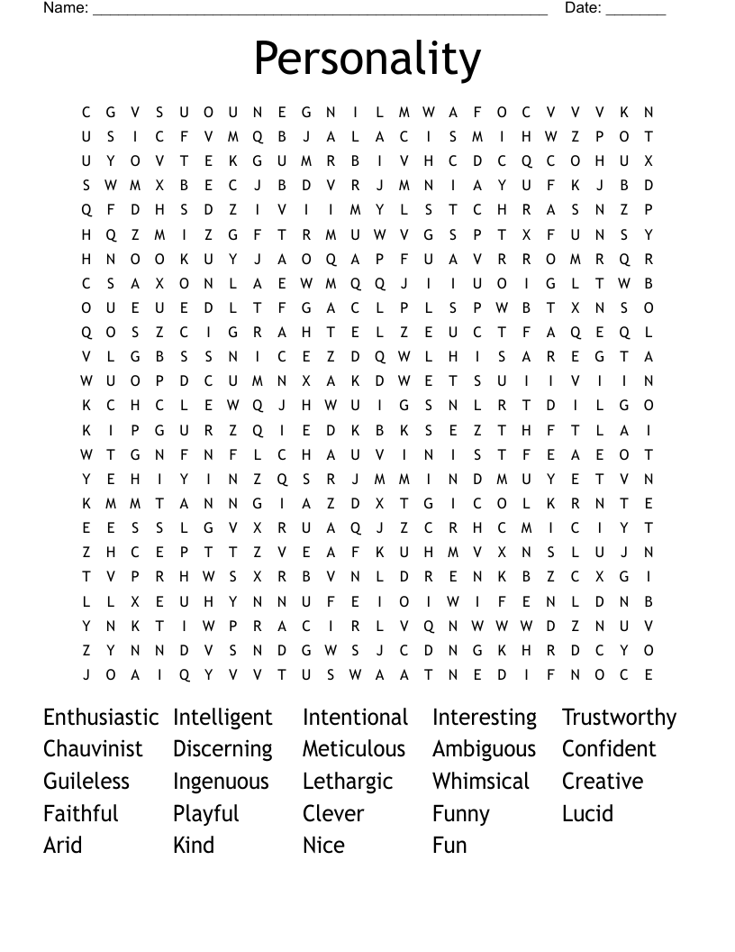 Personality Word Search