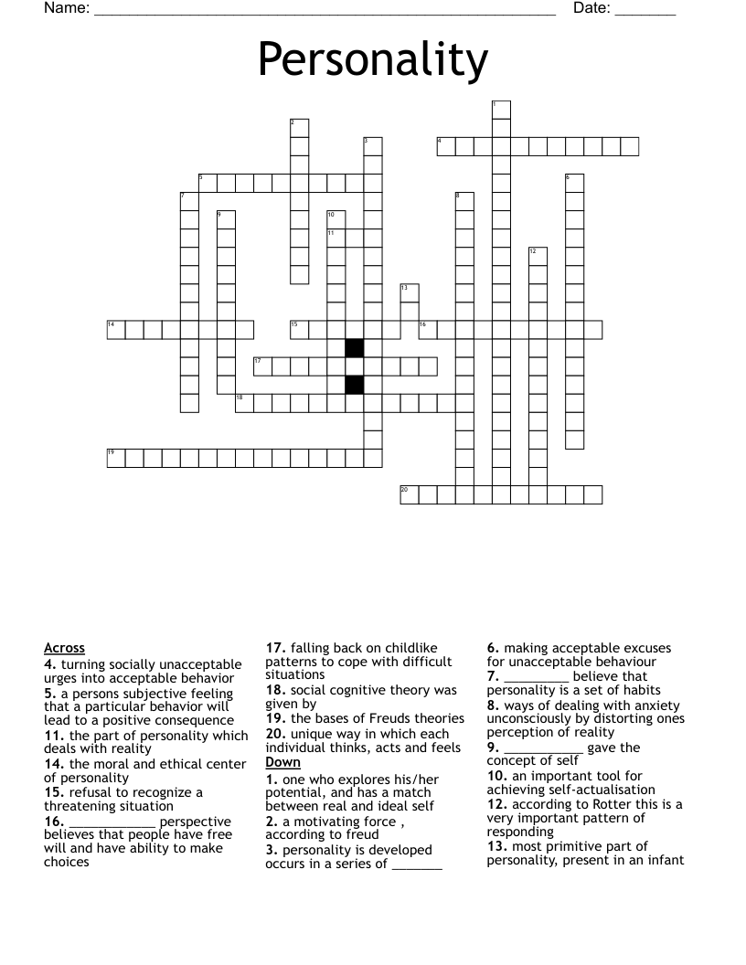 Personality Crossword