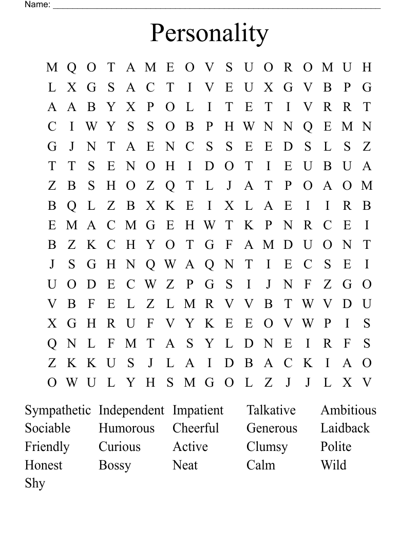 Personality Word Search