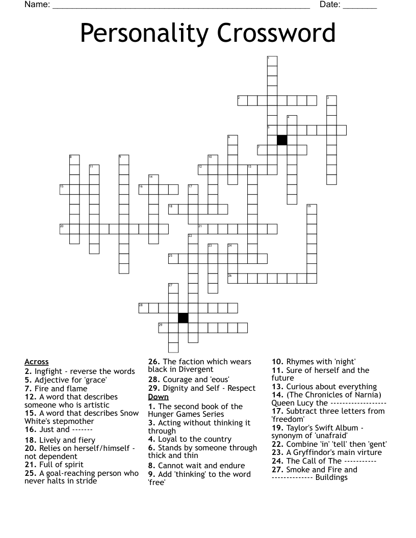 Personality Crossword