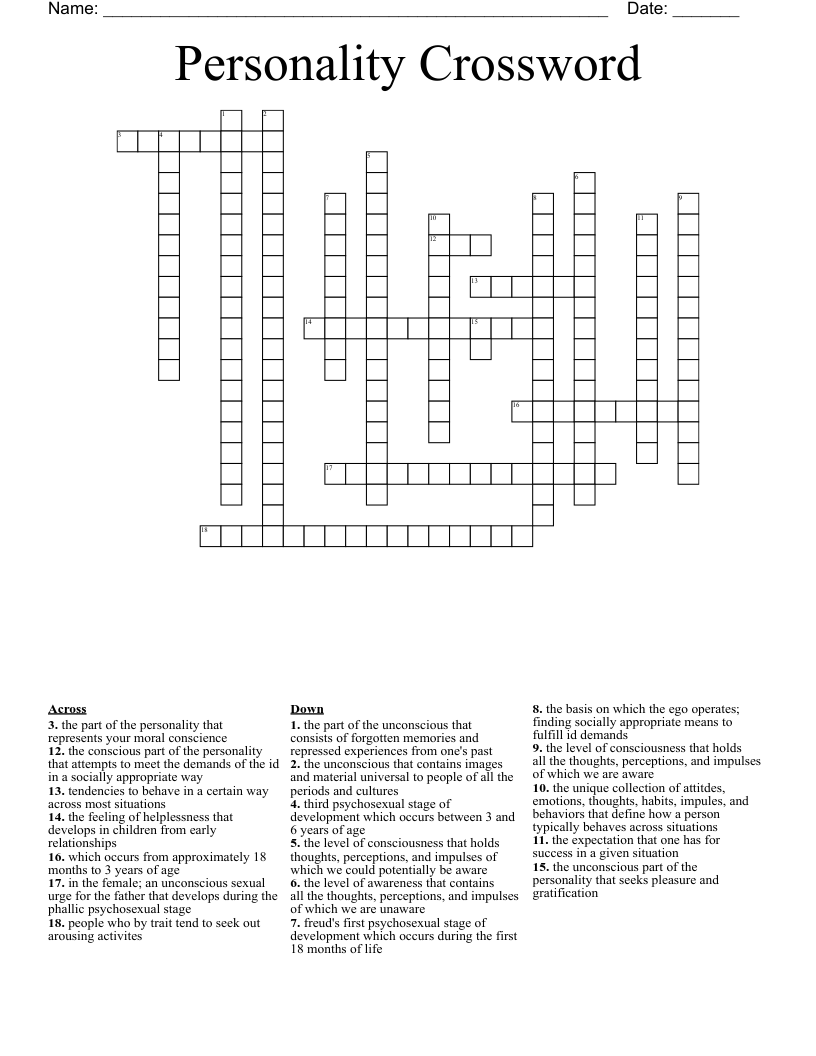 Personality Crossword 