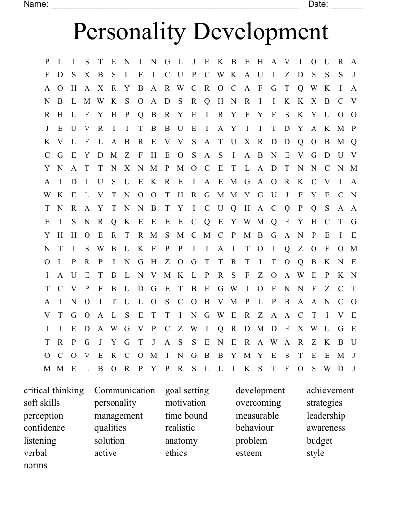 Personality Development Word Search