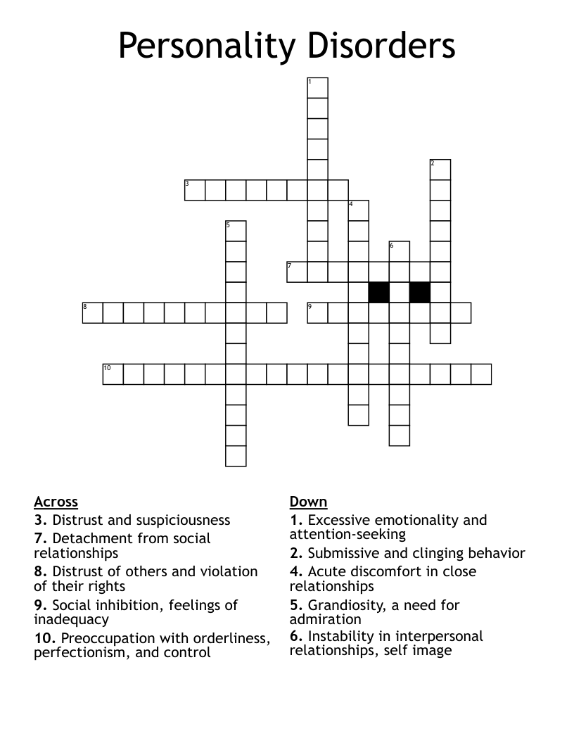 Personality Disorders Crossword