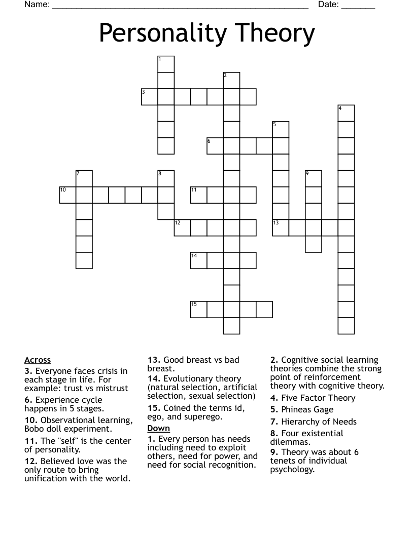 Personality Theory Crossword