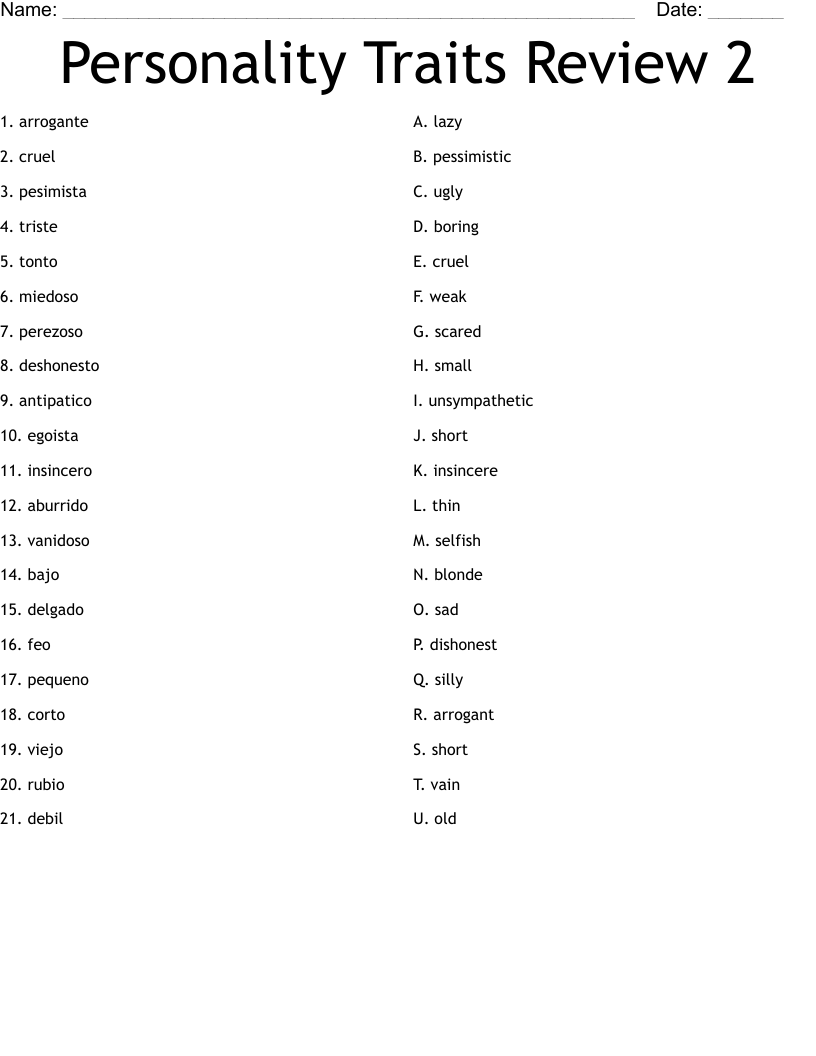 Personality Traits Review 2