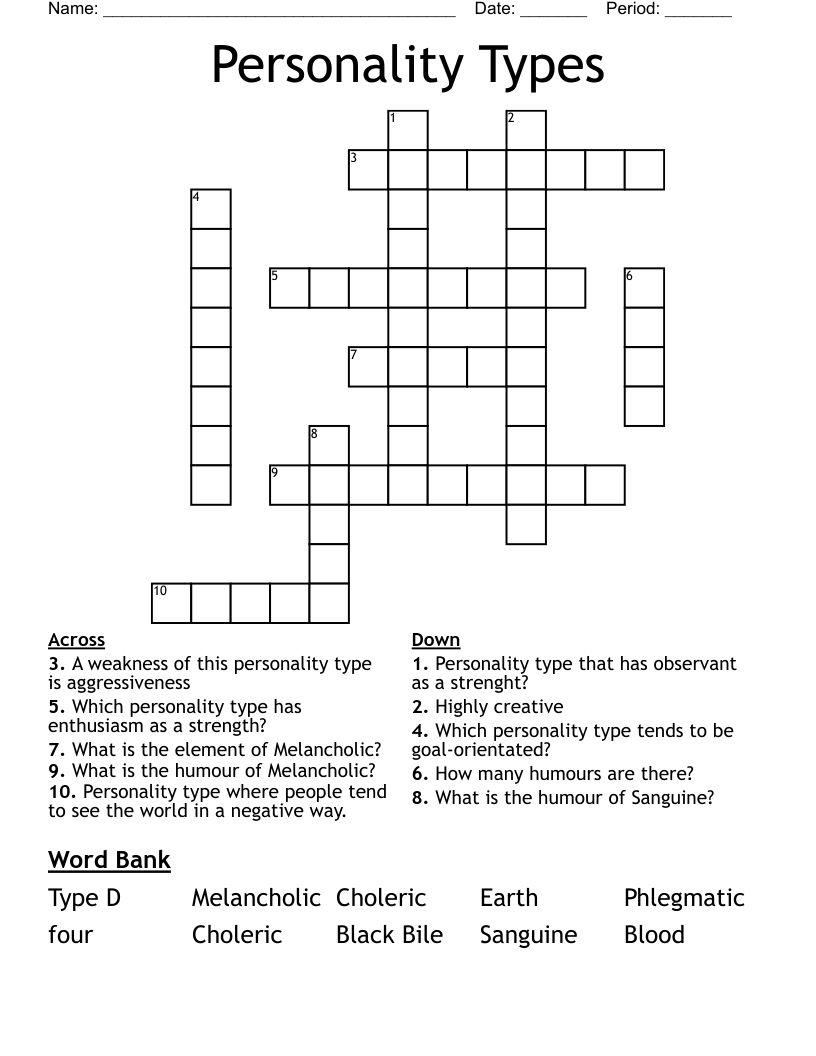 Personality Types Crossword