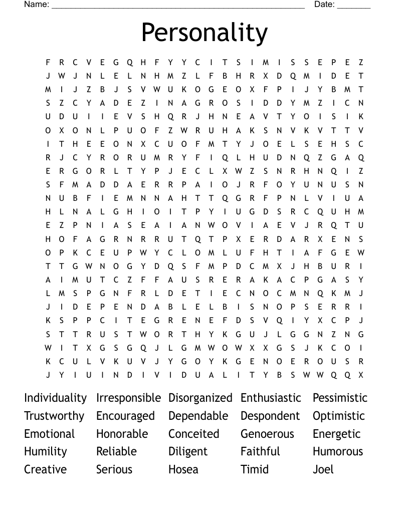 Personality  Word Search