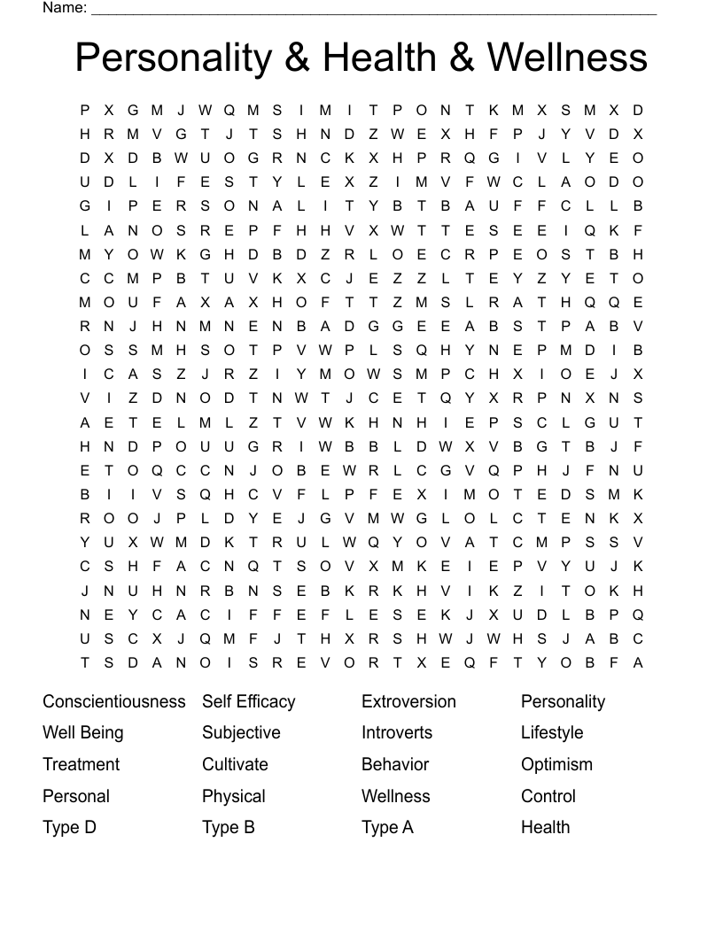 Personality & Health & Wellness Word Search
