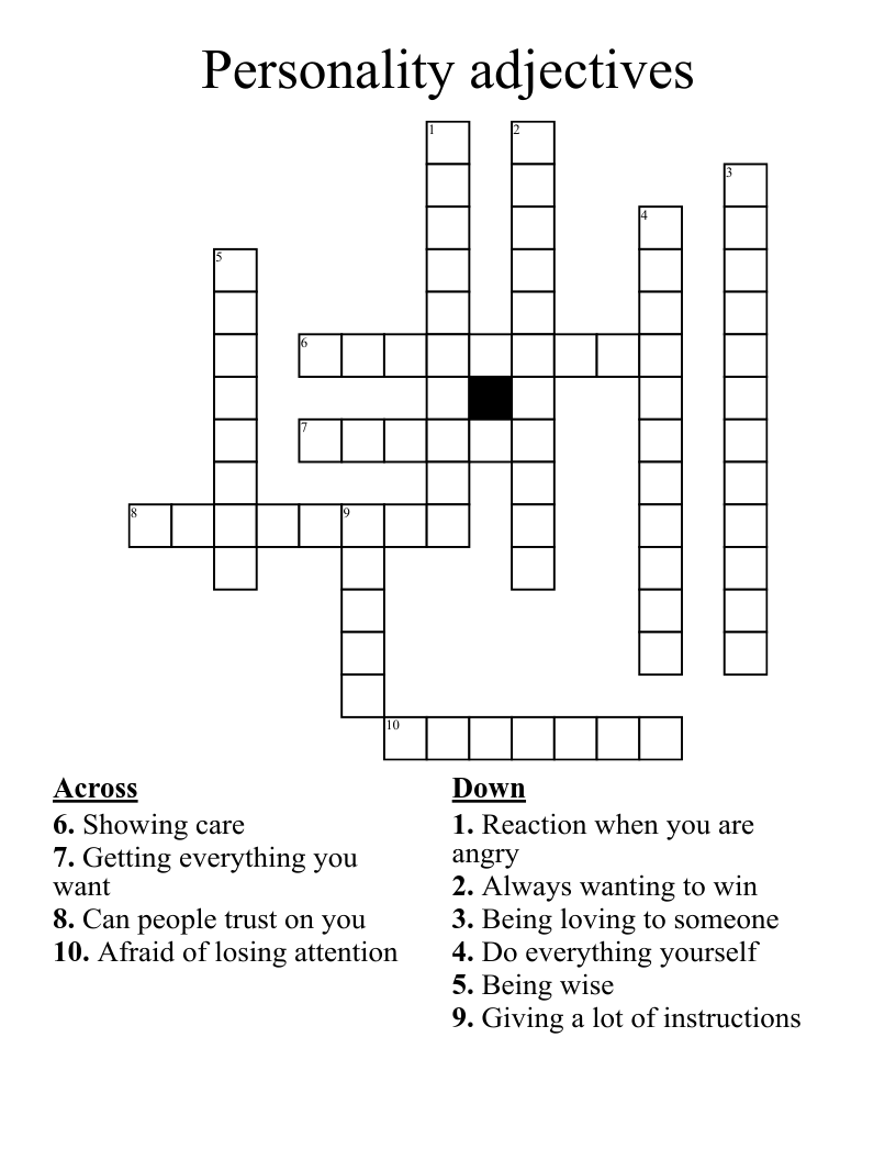 Personality adjectives Crossword