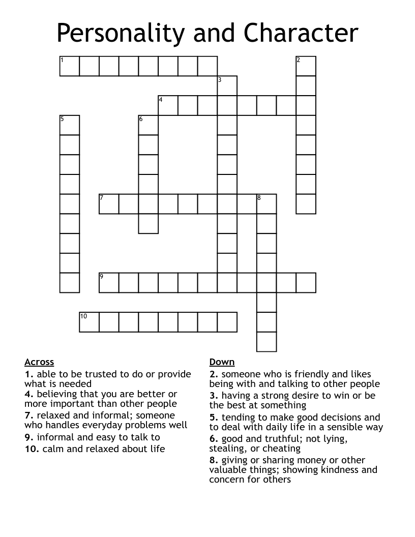 Personality and Character Crossword